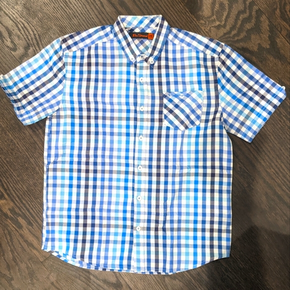 EUC Boys Ben Sherman Blue Checked Gingham button front Dress Shirt 10/11 - Picture 1 of 3